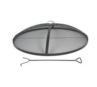 Relaxdays Protector antichispas para brasero, Ø 90 cm, In tizador, con asa, Rejilla Redonda, Acero, Negro