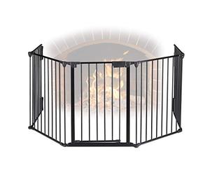 Relaxdays Protector Chimenea, 5 Paneles, Barrera Seguridad Estufa, Acero, con Puerta, Valla Protectora, 75cm Alto, Negro