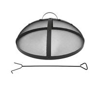 Relaxdays Protector de chispas para brasero, Ø 50 cm, In tizador, con asa, Rejilla Redonda, Acero, Negro