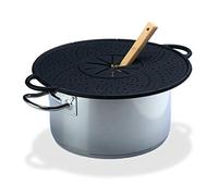 Relaxdays Protector de silicona para cocinar, protector contra salpicaduras y platillo para ollas, resistente al calor, fácil de limpiar, 30 cm, 31 x 36,5 x 1 cm, negro
