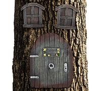 Relaxdays Puerta Casa de Hadas Decoración Árbol, Poliresina-Metal, Marrón | Resistente a la intemperie, decoración para colgar en árboles, puerta de hadas