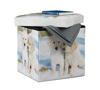 Relaxdays Puf con Almacenamiento, cajón con Motivo de Perro, Multicolor | Plegable, 38 x 38 x 38 cm