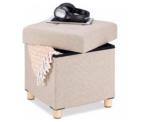 Relaxdays Puf Cuadrado con almacenaje, Acolchado, 40 x 38 x 38 cm | tapizado en tela, beige