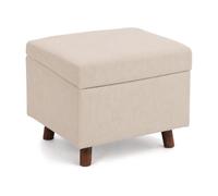 Relaxdays Puf de pana con almacenaje, patas de madera, acolchado, beige | Al x An x Fon 40 x 46 x 40 cm, taburete