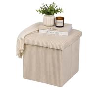 Relaxdays Puf plegable con almacenaje, terciopelo acanalado, beige