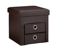 Relaxdays Puf Plegable con Almacenamiento, 2 Compartimentos, marrón | 38×38×38 cm, piel sintética, otomana