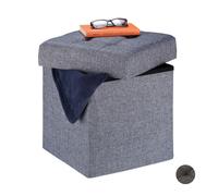 Relaxdays Puff Almacenaje, Taburete Plegable Cuadrado Acolchado, DM-Tela-Gomaespuma, 1 Ud., 41 x 38 x 38 cm, Gris Oscuro