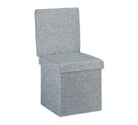 Relaxdays Puff Almacenaje con Respaldo, Taburete Plegable, Asiento, Baúl, Caja, Lino, 1 Ud, 73 x 38 x 38 cm, Gris, Poliéster