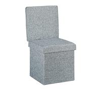 Relaxdays Puff Almacenaje con Respaldo, Taburete Plegable, Asiento, Baúl, Caja, Lino, 1 Ud., 73 x 38 x 38 cm, Gris