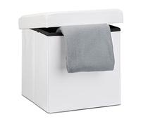 Relaxdays Puff Almacenaje Cuadrado con Tapa, Piel Sintética, Blanco, 38 x 38 x 38 cm