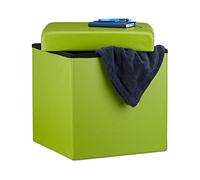 Relaxdays Puff Almacenaje Cuadrado con Tapa, Piel Sintética, Verde, 38 x 38 x 38 cm, Gomaespuma