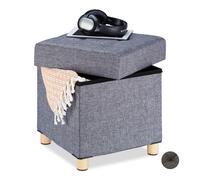 Relaxdays Puff almacenaje cuadrado marrón claro,gris