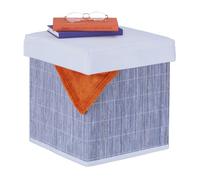 Relaxdays Puff Almacenaje Plegable, Acolchado Suave, 35 x 35 x 35 cm, Taburete Cuadrado, Tela, Bambú, Gris y Blanco, Tablero de Fibras, 35x35x35 cm