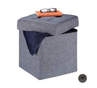 Relaxdays Puff Almacenaje, Taburete Plegable Cuadrado Acolchado, DM-Tela-Gomaespuma, 1 Ud., 41 x 38 x 38 cm, Gris Oscuro