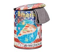 Relaxdays Puff Almacenaje Vintage con Tapa Motivo Pizza, PVC-Metal, Multicolor, 44 x 32 x 32 cm