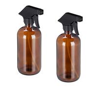 Relaxdays Pulverizador Agua Cristal, 2 x 500 ml, Boquilla Niebla y Chorro, Cuidado Pelo, Rellenable, Atomizador, Marrón