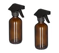 Relaxdays Pulverizador Agua Cristal, Set 2, 230ml, Niebla/Chorro, Botella Pulverizadora Limpieza, Pelo y Plantas, Marrón