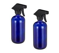 Relaxdays Pulverizador Agua Cristal, Set 2, 500ml, Boquilla Niebla y Chorro, Cuidado Pelo, Rellenable, Atomizador, Azul, 2 Unidades