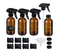 Relaxdays Pulverizador Agua Cristal, Set 4, 250 ml, Niebla, Chorro, Botella Spray Pelo, Limpieza, Plantas, Marrón/Negro, Vidrio, Plástico