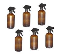 Relaxdays Pulverizador Agua Cristal, Set 6, 500ml, Niebla/Chorro, Botella Pulverizadora Limpieza, Pelo y Plantas, Marrón