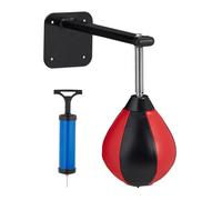 Relaxdays Pared Punching Ball, Pera Boxeo Colgante, Bola para Golpear, con Hinchador, Entrenamiento y Antiestrés, Negro y Rojo, Acero, 37,5 x 17 x 45 cm