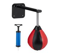 Relaxdays Punching Ball, Pera Boxeo Colgante, Bola para Golpear, con Hinchador, Entrenamiento y Antiestrés, Negro y Rojo