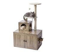 Relaxdays, rascador para Gatos con Armario para arenero, 2 Plataformas, Puertas, Tablero MDF, 132 x 49 x 77 cm