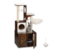 Relaxdays Rascador gatos con mueble para arenero blanco,marrón oscuro