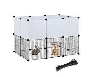 Relaxdays recinto Abierto Parque para Mascotas Plástico y Malla, Corral Cachorros con Piezas Encajables, 5x110x74 cm, Negro y Blanco, Hierro, 72,5 x 110 x 74 cm