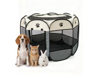 Relaxdays Recinto plegable para cachorros crema,negro,gris