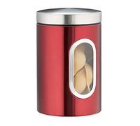 Relaxdays Recipiente Almacenamiento Cocina, Tapa, Ventana, 1,4 L, para Café, Harina, Pasta, Bote Metal, Color Rojo