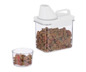 Relaxdays Recipiente Comida Mascotas, Vaso Medidor, Cierre Hermético, 1,1 L, Contenedor Pienso o Alimentos, Transparente