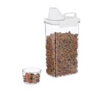 Relaxdays Recipiente Comida Mascotas, Vaso Medidor, Cierre Hermético, 2,3 L, Contenedor Pienso o Alimentos, Transparente