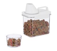 Relaxdays Recipiente Comida Mascotas, Vaso Medidor, Transparente | Cierre Hermético, 1,1 L, Contenedor Pienso o Alimentos