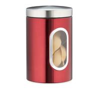 Relaxdays Recipiente Almacenamiento Cocina, Tapa, Ventana, 1,4 L, para Café, Harina, Pasta, Bote Metal, Color Rojo