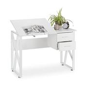 Relaxdays reclinable, Mesa Ajustable, Escritorio de Dibujo, 75x110x55 cm, Blanco, Aglomerado, Hierro, 75 x 110 x 55 cm