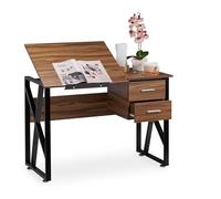 Relaxdays reclinable, Mesa Ajustable, Escritorio de Dibujo, 75x110x55 cm, Marrón, Aglomerado, Hierro, Holz-Schwarz, 75 x 110 x 55 cm