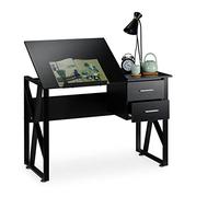 Relaxdays reclinable, Mesa Ajustable, Escritorio de Dibujo, 75x110x55 cm, Negro, Aglomerado, Hierro, 75 x 110 x 55 cm