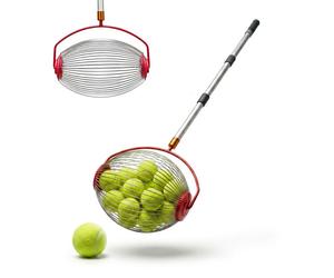 Relaxdays Recolector de pelotas de tenis, rodante rojo,negro,plata