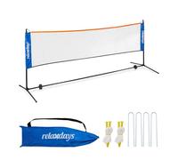 Relaxdays Red Bádminton, Altura Regulable hasta 225 cm, Minired Tenis o Vóleibol, Soporte, Bolsa Transporte, Negro/Azul