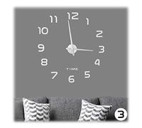 relaxdays Reloj analógico de Pared, Números en 3D, Adhesivo, Instalación Sencilla, 1 Ud, Plateado