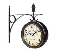 Relaxdays Reloj de estación de Tren, Doble, Retro, A Pilas, Vintage, Negro