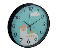 Relaxdays Reloj Pared Infantil Llama, Números Grandes, Segundero, Aprender Hora, Ø 29,5 cm, Dormitorio, Guarderías, Azul, 29,5 x 4,5 cm