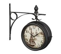 Relaxdays Reloj de Pared de Doble Cara, diseño de estación de Tren, Retro, batería, analógico, Vintage Deco, HWD: 34 x 35 x 10 cm, Color Negro Esfera, Estilo París, Decorativo