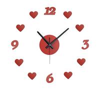 Relaxdays Reloj de Pared DIY, Diseño para Salón con Corazones y Números, Ø 50-100 cm, Adhesivo, Pegatinas 3D, Rojo