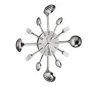 Relaxdays Reloj Pared Cubiertos, Reloj Cocina, Cuchara, Tenedor, Espumadera, Tictac, a Pilas, Ø 40 cm, Metal, Plateado