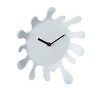 Relaxdays Reloj Pared Diseño Mancha Pintura, Analógico, sin Números, a Pila, Moderno, Salón, 25 x 22,5 cm, Blanco