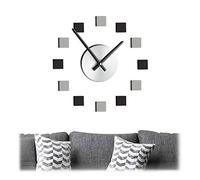 Relaxdays Reloj Pared DIY, para Pegar, Cuadrados como Números, Moderno, Tamaño Variable, para Salón, Plata/Negro/Gris