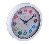 Relaxdays Reloj Pared Infantil con Números Coloridos, para Aprender la Hora, Segundero, Ø30cm, Cuarto Niños, Blanco, Aluminio, 30 x 4,5 cm
