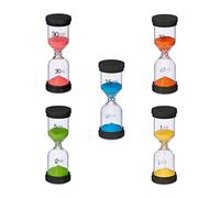 Relaxdays Relojes Arena Niños Set 5, Tiempos Cortos, 1-5-10-15-30 Min, 16 x 5,5 cm, Cronómetros Cocina, Multicolores